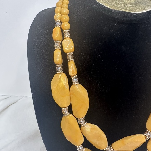 Cato 1946 Stone Style Beaded Multistrand Necklace Chunky Layered Mustard Yellow - Picture 3 of 10